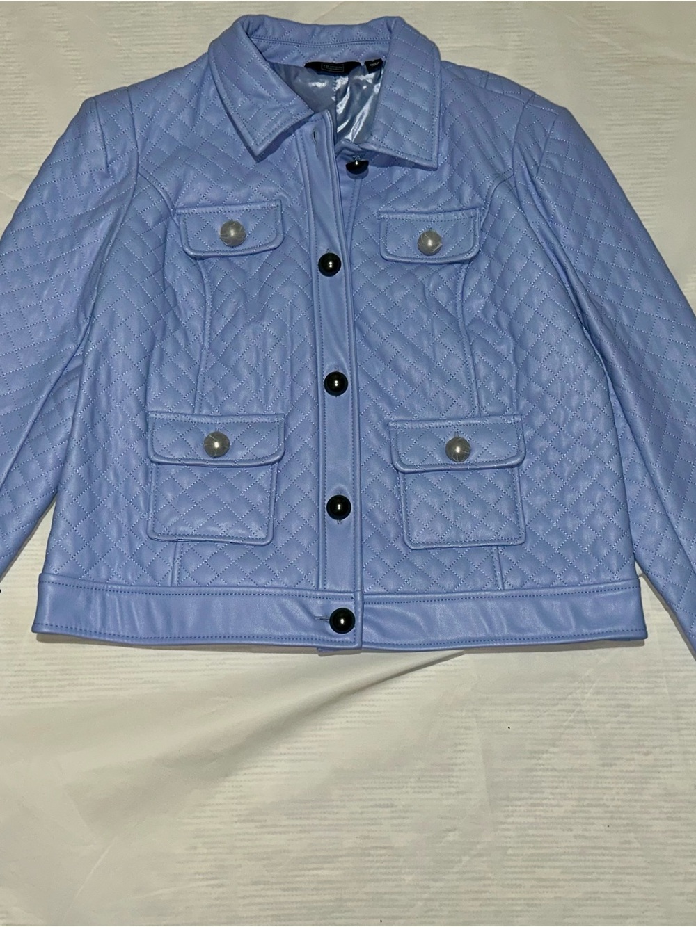 Vintage Quilted Light Blue Women's Jacket - Classic Button Front